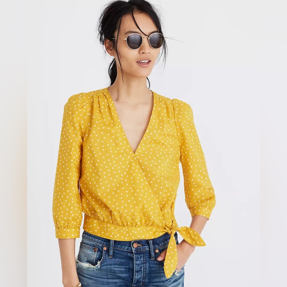 Madewell Wrap Top in Star Scatter Yellow Size XS
